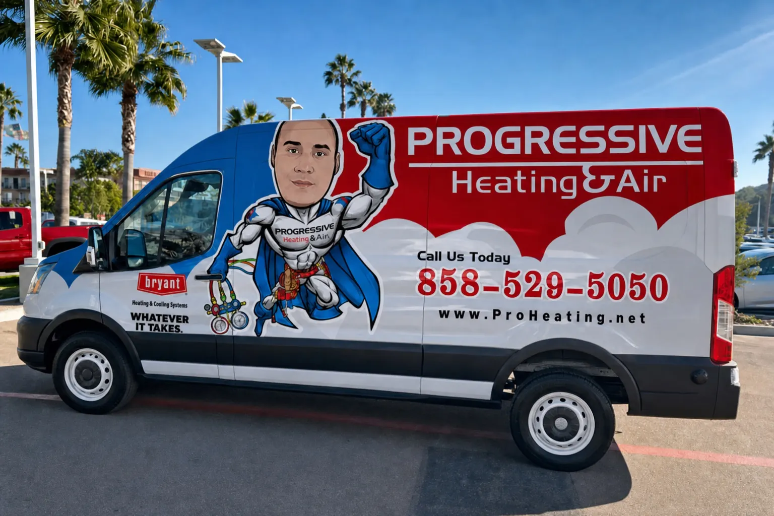 Progressive Heating & Air branded service van in San Diego