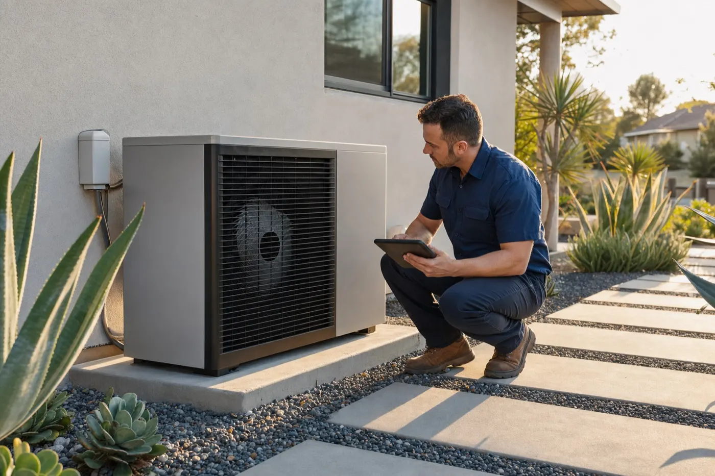 Technician logging a precision tune-up on a modern heat pump system
